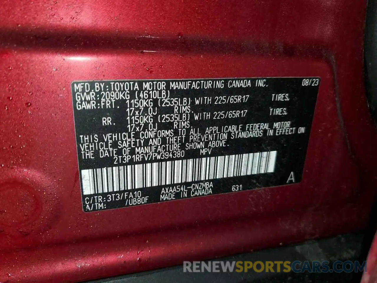 13 fotografías del automóvil dañado 2T3P1RFV7PW394380 TOYOTA RAV4 2023
