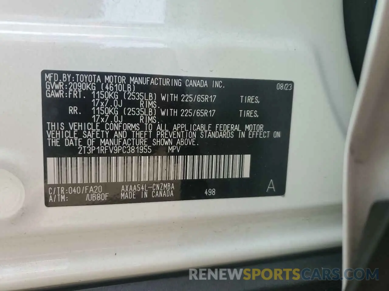 12 fotografías del automóvil dañado 2T3P1RFV9PC381955 TOYOTA RAV4 2023