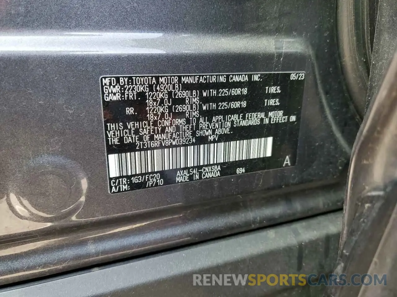 14 fotografías del automóvil dañado 2T3T6RFV8PW039234 TOYOTA RAV4 2023