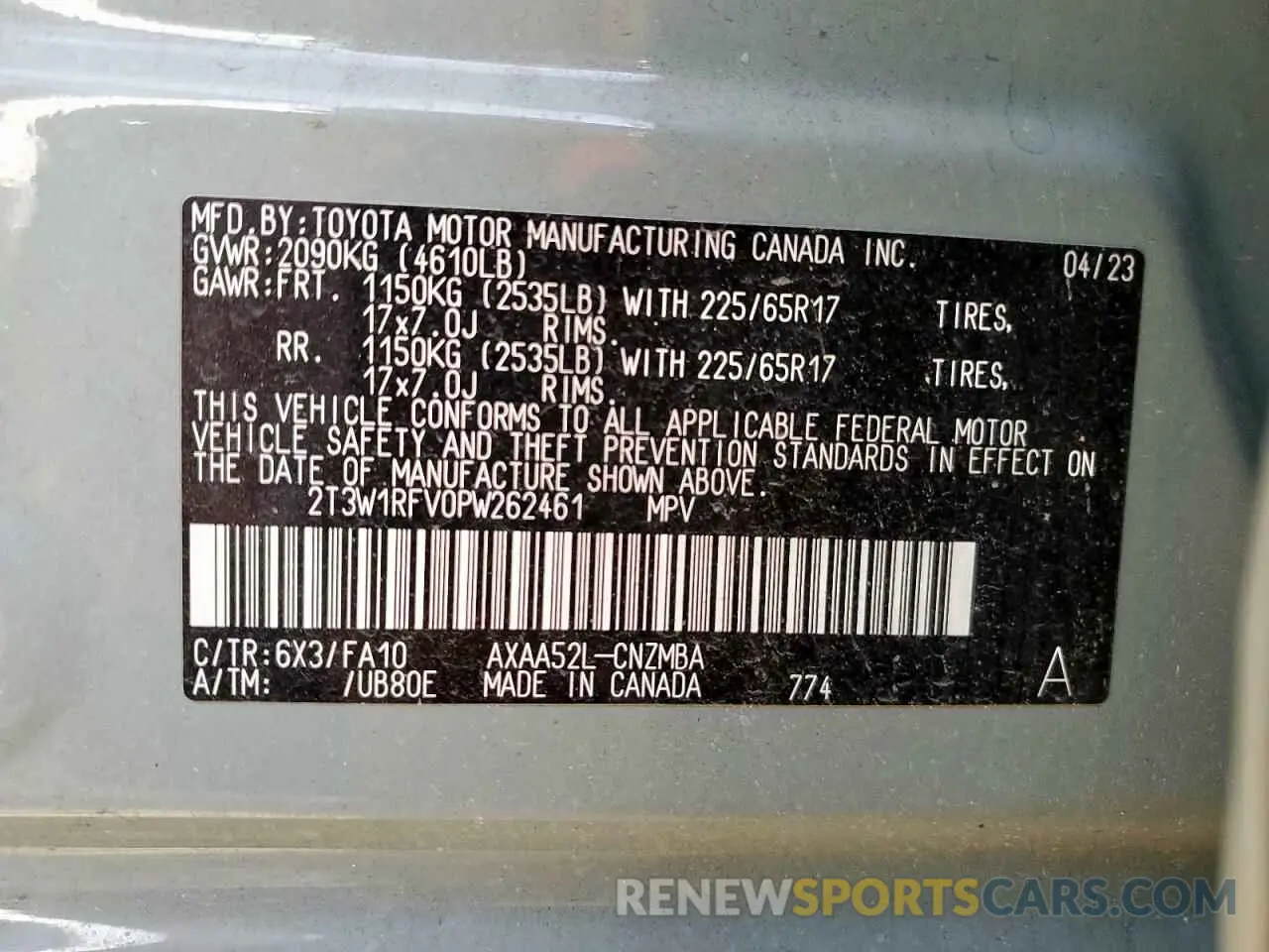 15 fotografías del automóvil dañado 2T3W1RFV0PW262461 TOYOTA RAV4 2023