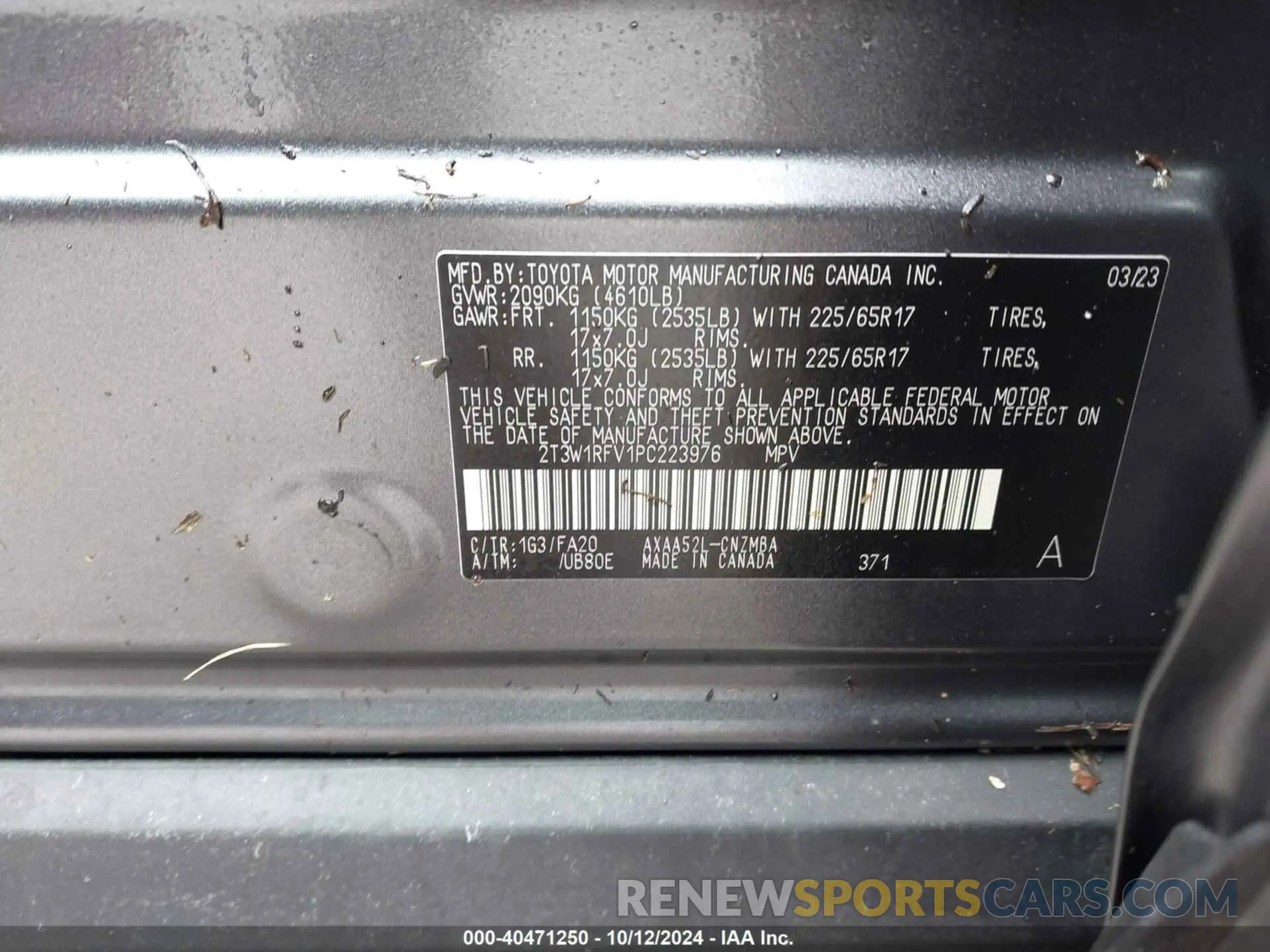 9 fotografías del automóvil dañado 2T3W1RFV1PC223976 TOYOTA RAV4 2023