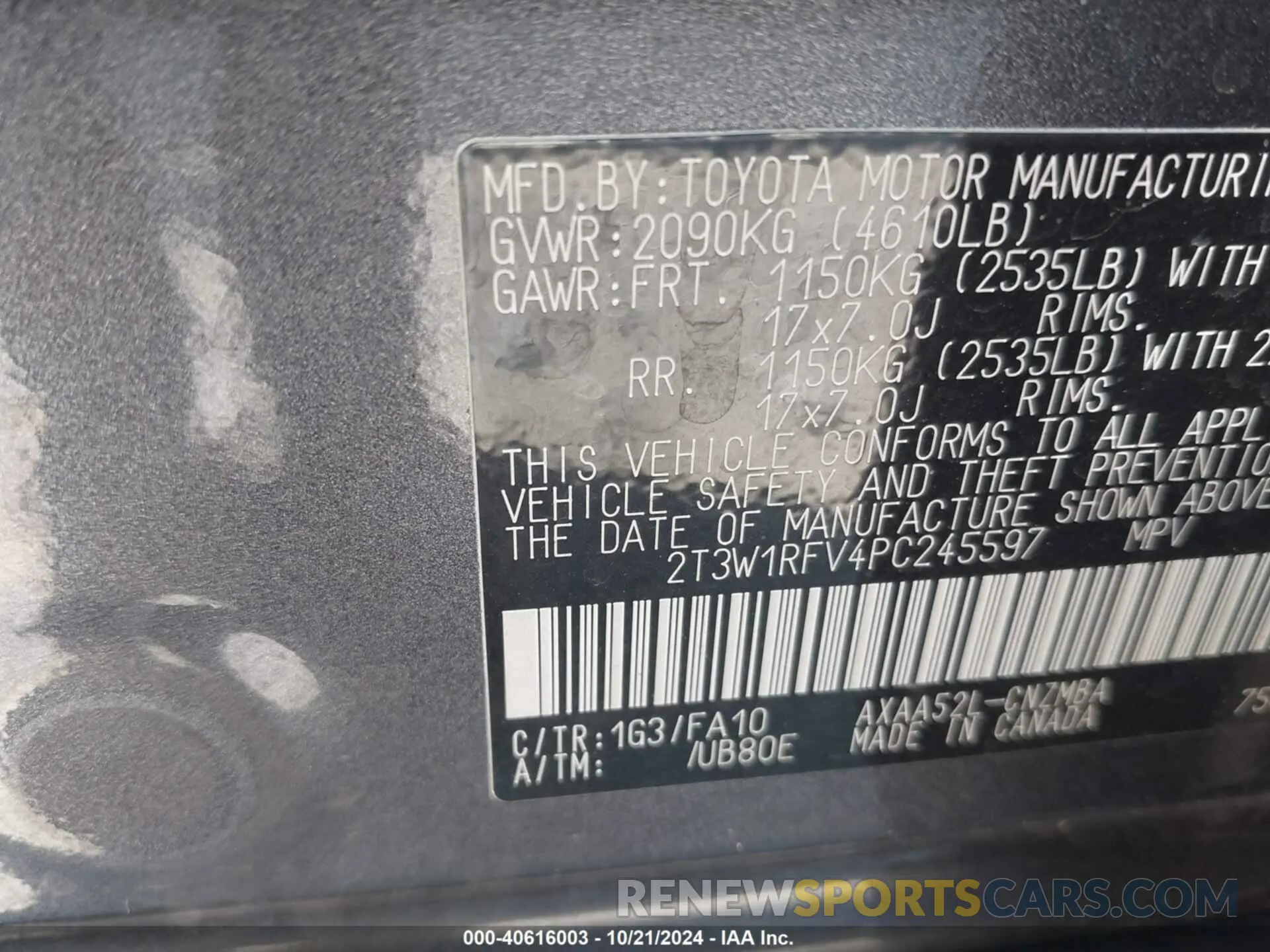 9 fotografías del automóvil dañado 2T3W1RFV4PC245597 TOYOTA RAV4 2023