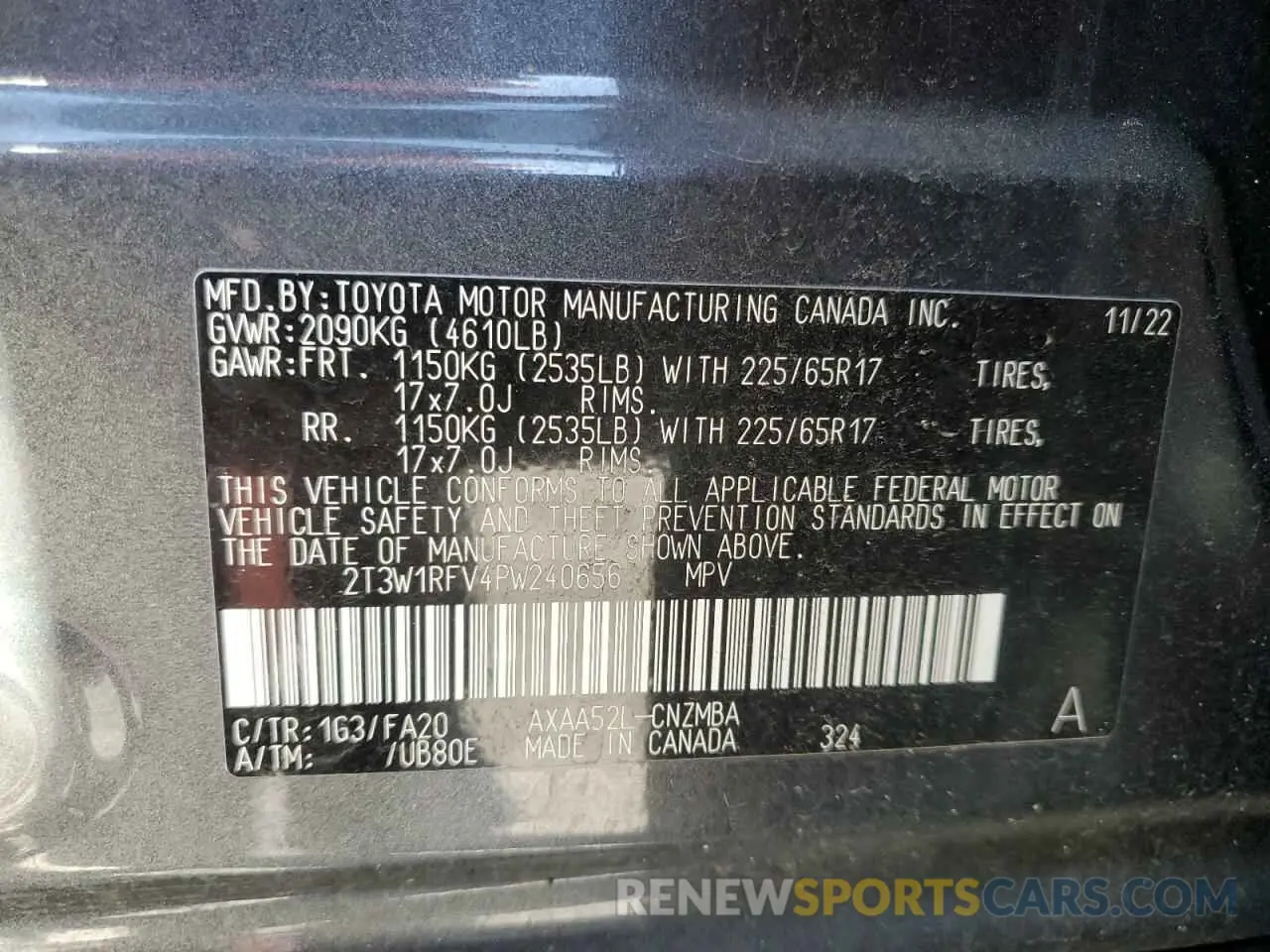 14 fotografías del automóvil dañado 2T3W1RFV4PW240656 TOYOTA RAV4 2023