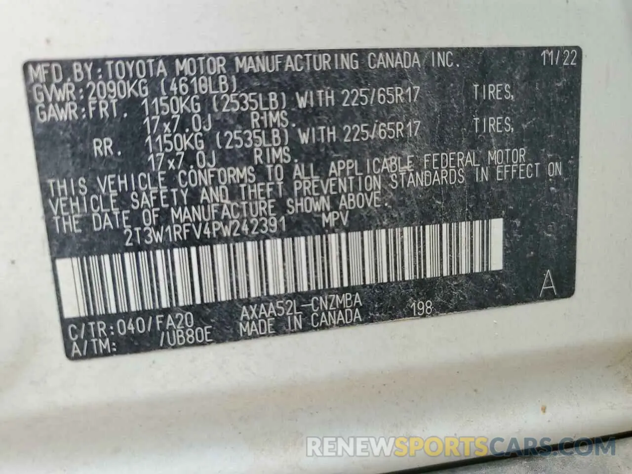 14 fotografías del automóvil dañado 2T3W1RFV4PW242391 TOYOTA RAV4 2023