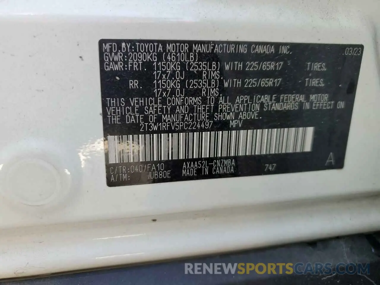 14 fotografías del automóvil dañado 2T3W1RFV5PC224497 TOYOTA RAV4 2023