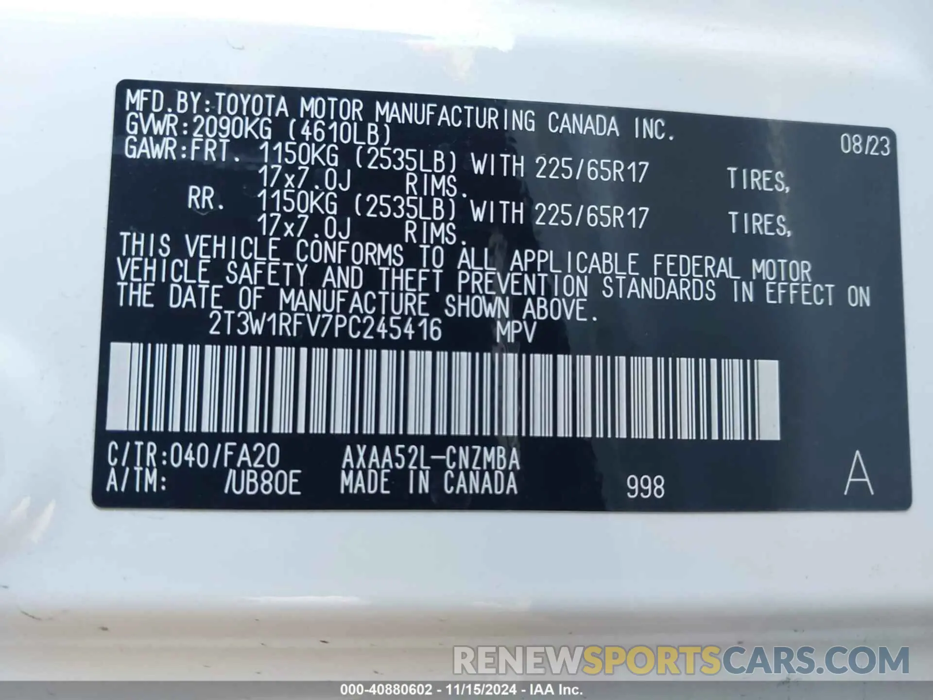 9 fotografías del automóvil dañado 2T3W1RFV7PC245416 TOYOTA RAV4 2023