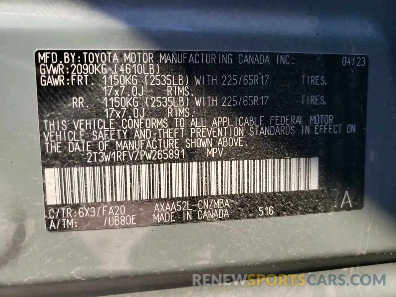 14 fotografías del automóvil dañado 2T3W1RFV7PW265891 TOYOTA RAV4 2023