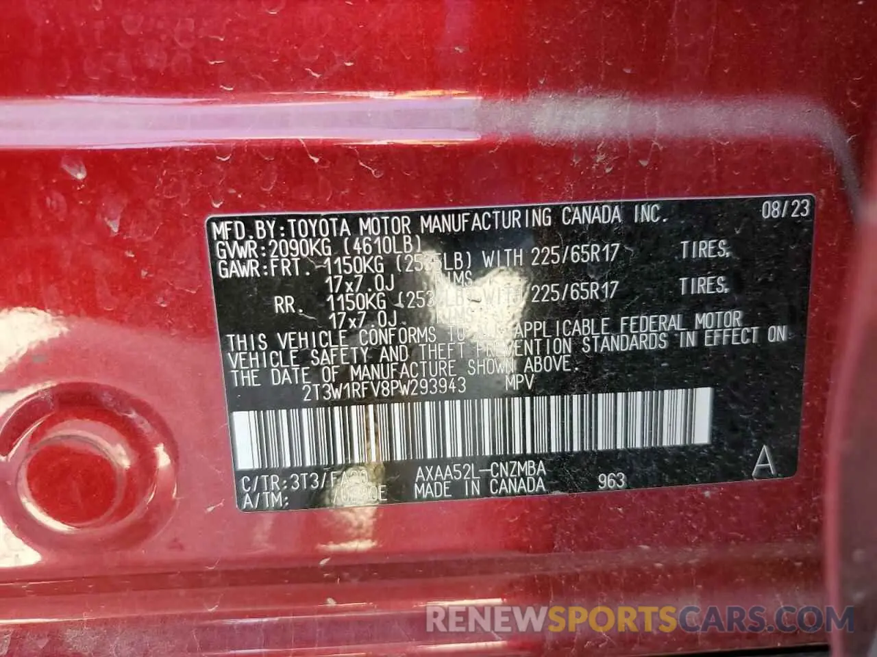 12 fotografías del automóvil dañado 2T3W1RFV8PW293943 TOYOTA RAV4 2023