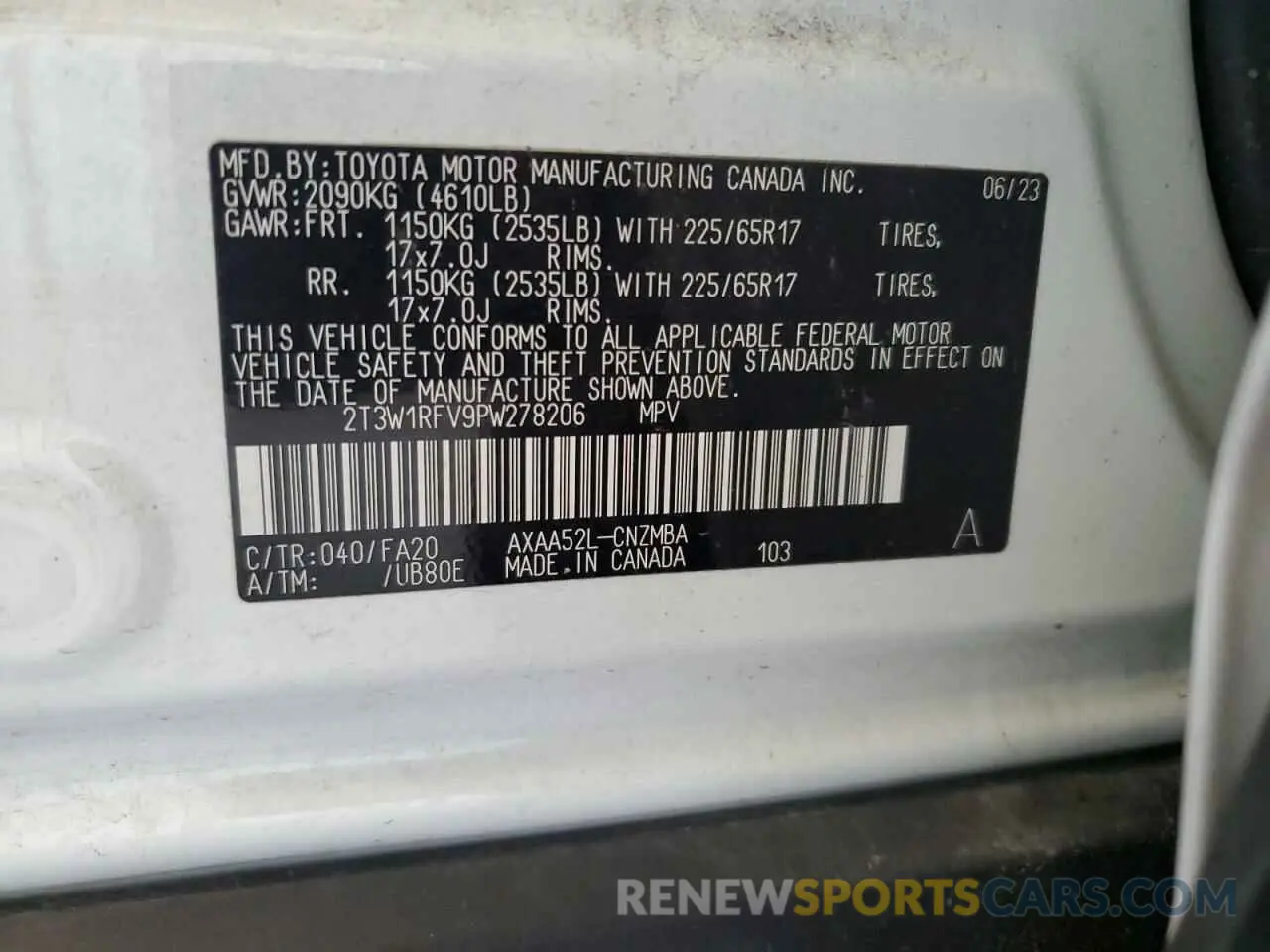 12 fotografías del automóvil dañado 2T3W1RFV9PW278206 TOYOTA RAV4 2023