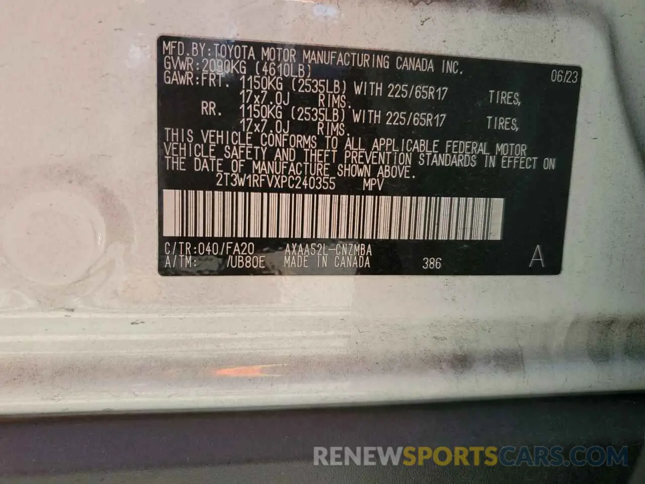 13 fotografías del automóvil dañado 2T3W1RFVXPC240355 TOYOTA RAV4 2023