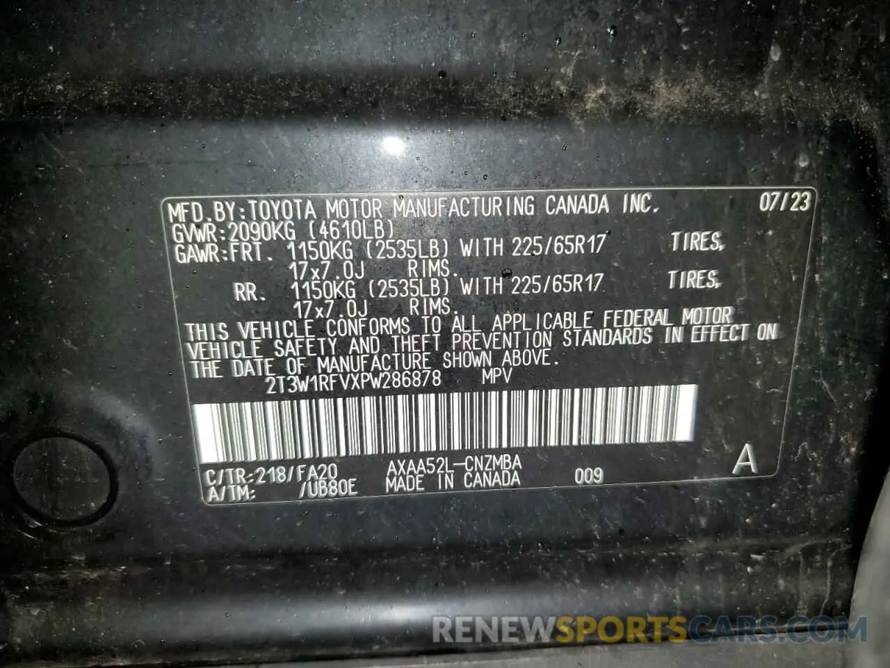 13 fotografías del automóvil dañado 2T3W1RFVXPW286878 TOYOTA RAV4 2023