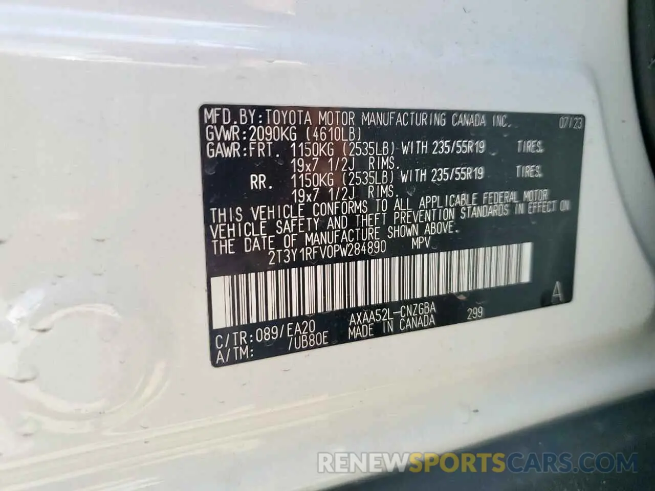 14 fotografías del automóvil dañado 2T3Y1RFV0PW284890 TOYOTA RAV4 2023