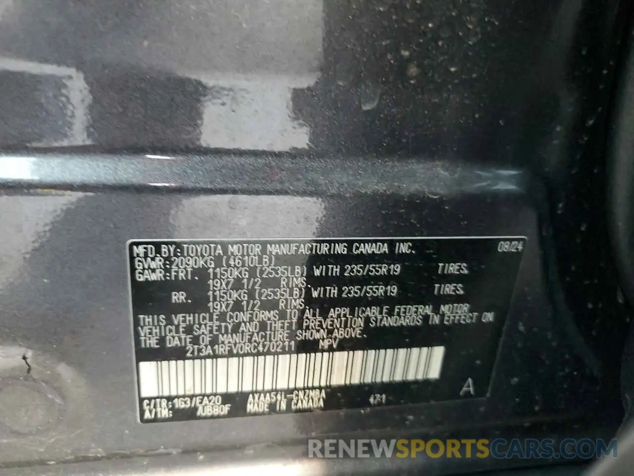 15 fotografías del automóvil dañado 2T3A1RFV0RC470211 TOYOTA RAV4 2024