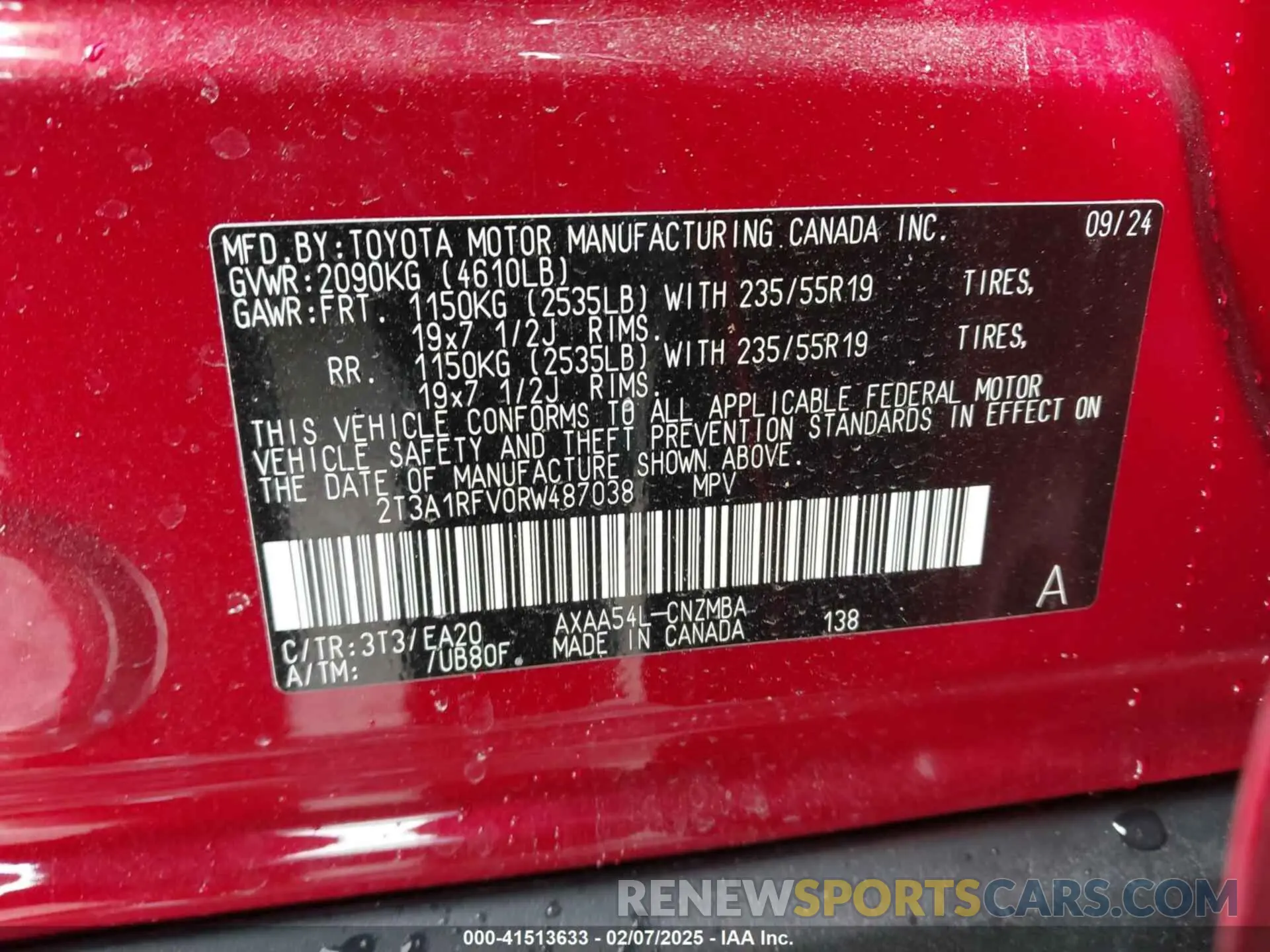 9 fotografías del automóvil dañado 2T3A1RFV0RW487038 TOYOTA RAV4 2024