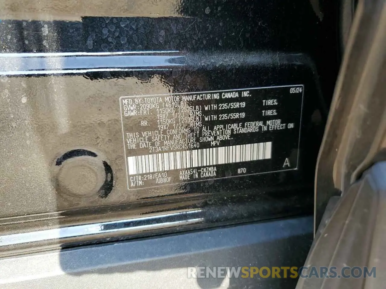 13 fotografías del automóvil dañado 2T3A1RFV5RC451640 TOYOTA RAV4 2024