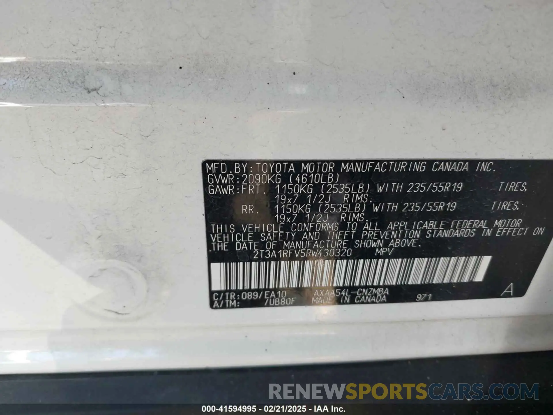 9 fotografías del automóvil dañado 2T3A1RFV5RW430320 TOYOTA RAV4 2024