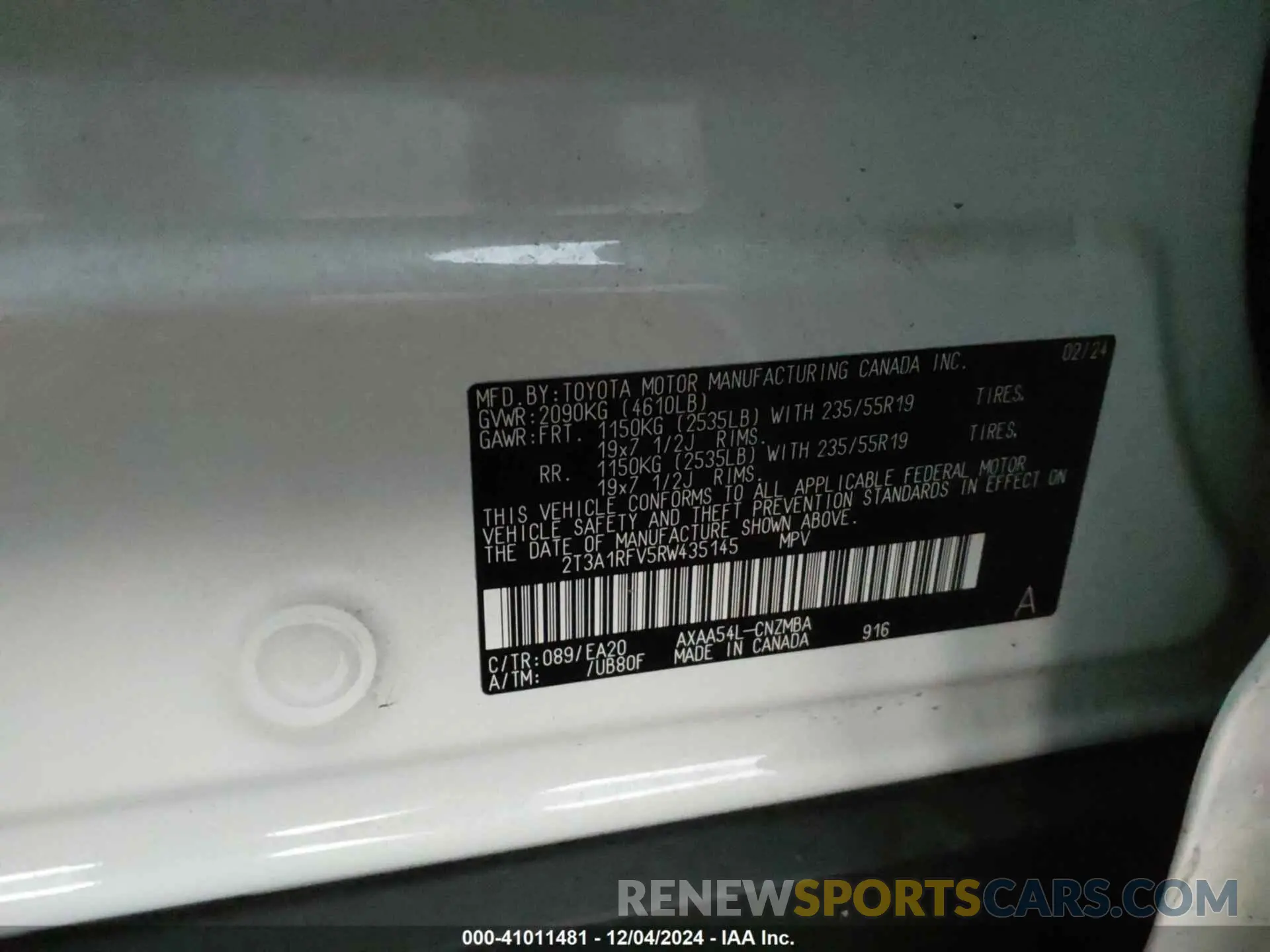 9 fotografías del automóvil dañado 2T3A1RFV5RW435145 TOYOTA RAV4 2024