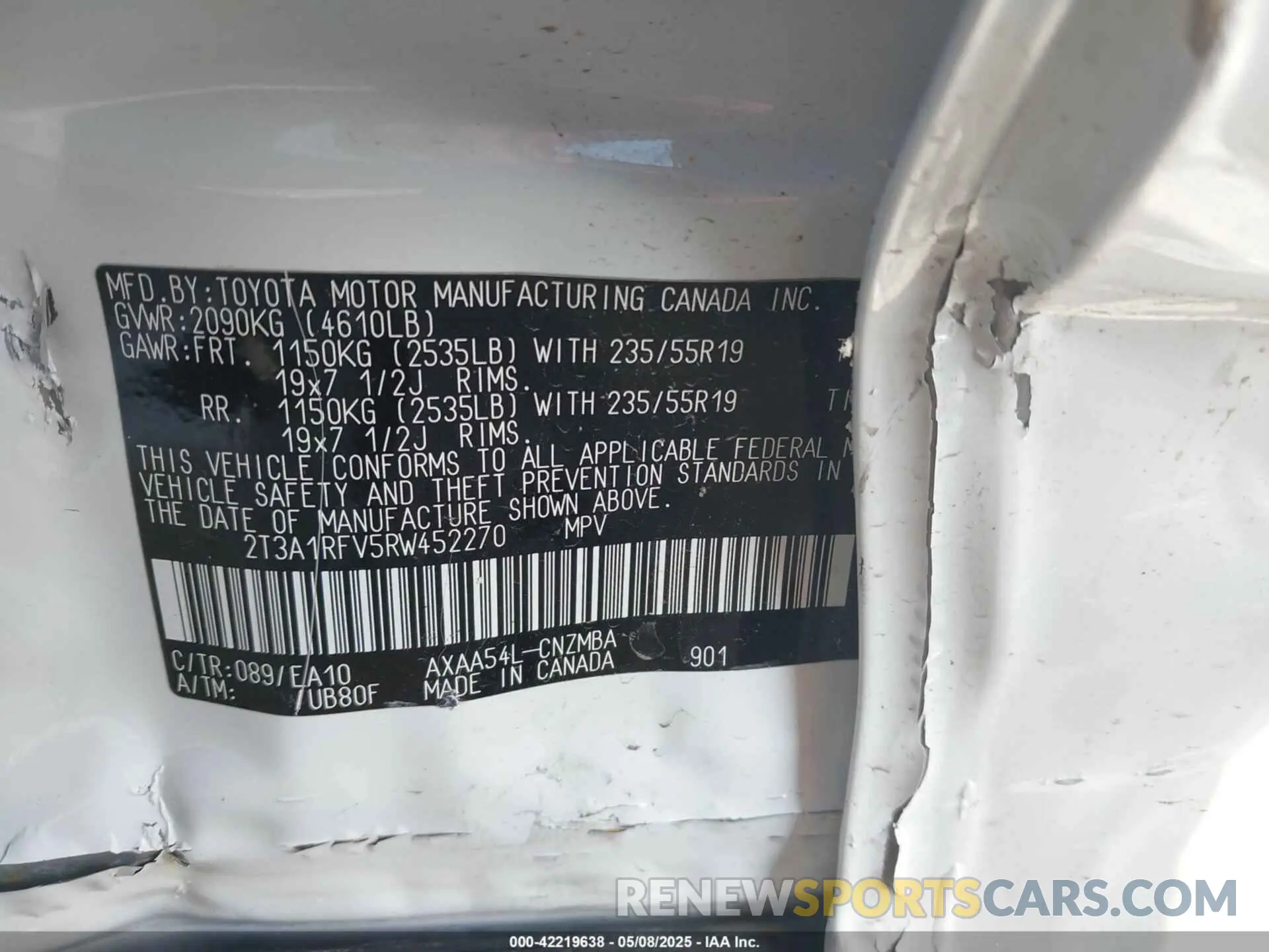 9 fotografías del automóvil dañado 2T3A1RFV5RW452270 TOYOTA RAV4 2024