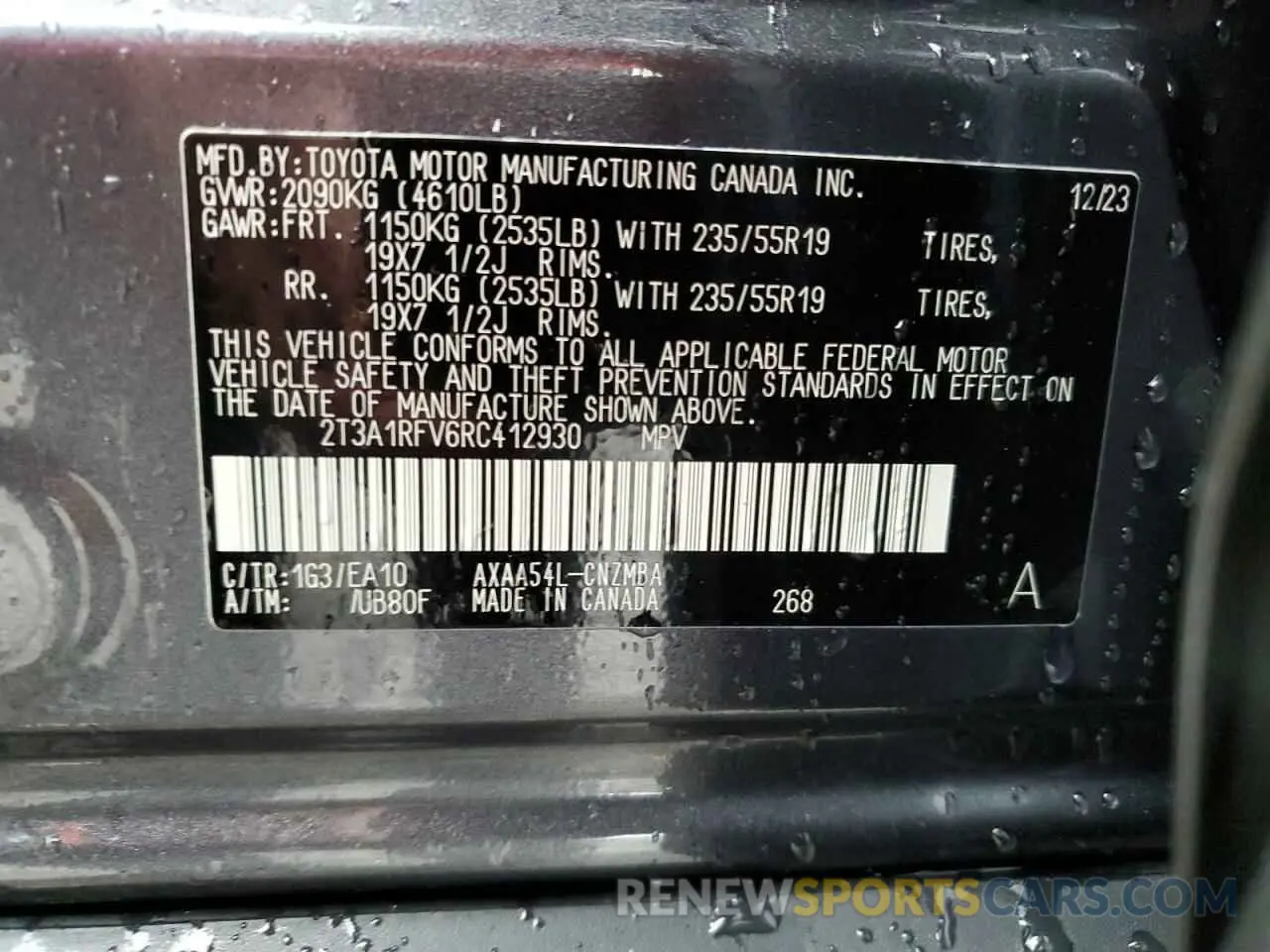 14 fotografías del automóvil dañado 2T3A1RFV6RC412930 TOYOTA RAV4 2024