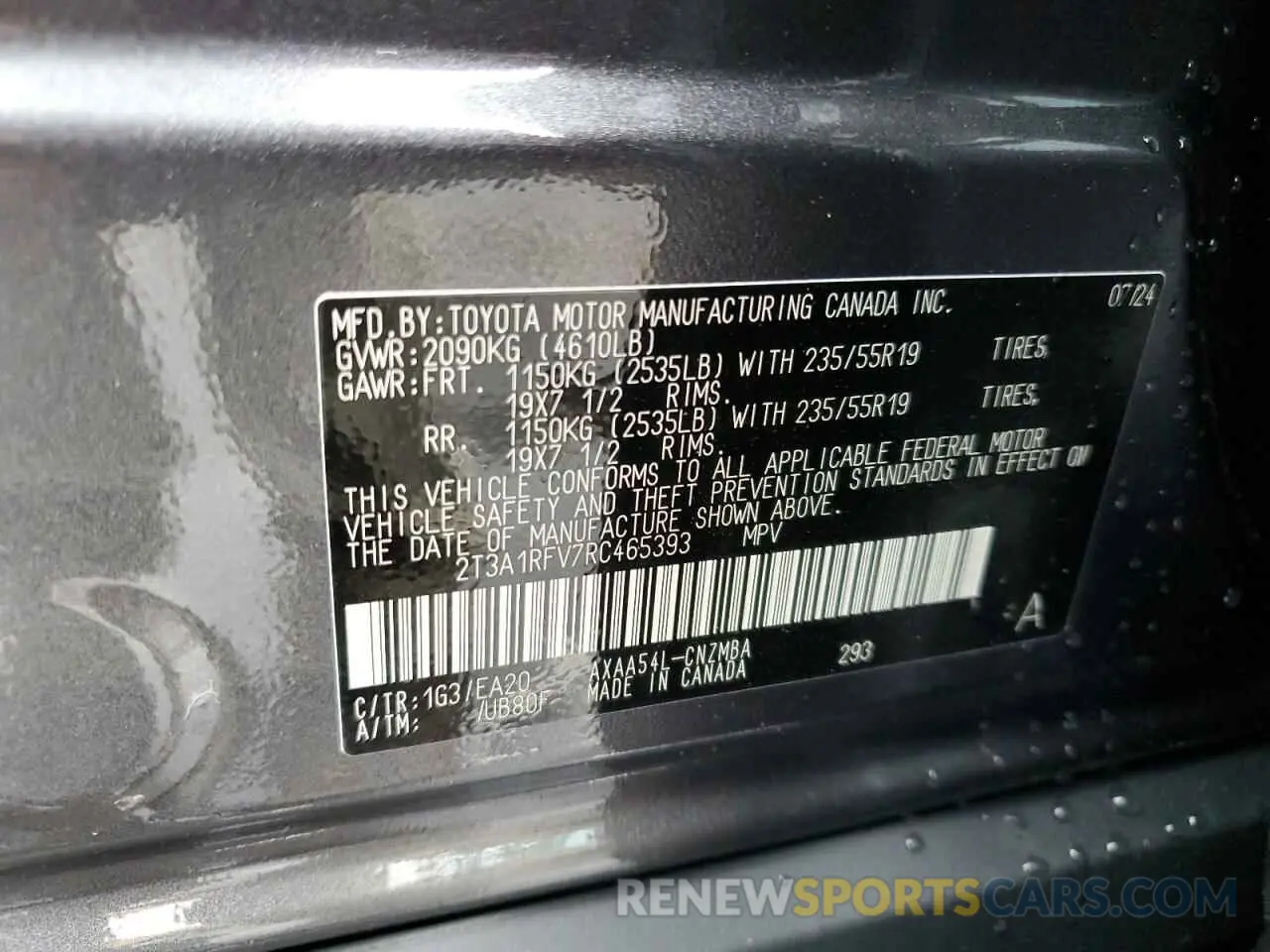 13 fotografías del automóvil dañado 2T3A1RFV7RC465393 TOYOTA RAV4 2024