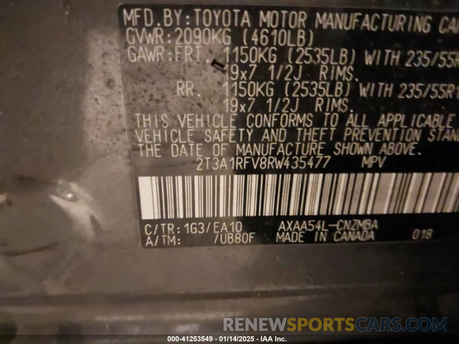 9 fotografías del automóvil dañado 2T3A1RFV8RW435477 TOYOTA RAV4 2024
