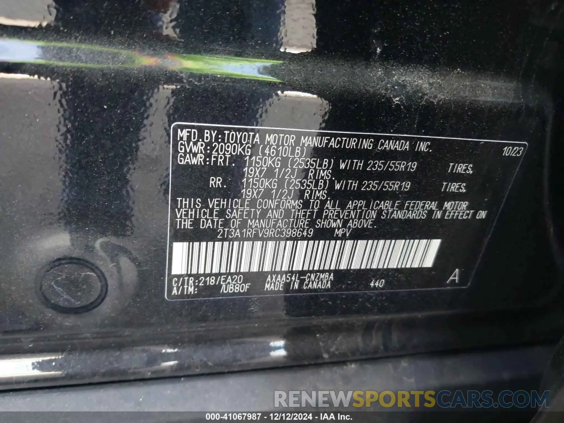 9 fotografías del automóvil dañado 2T3A1RFV9RC398649 TOYOTA RAV4 2024