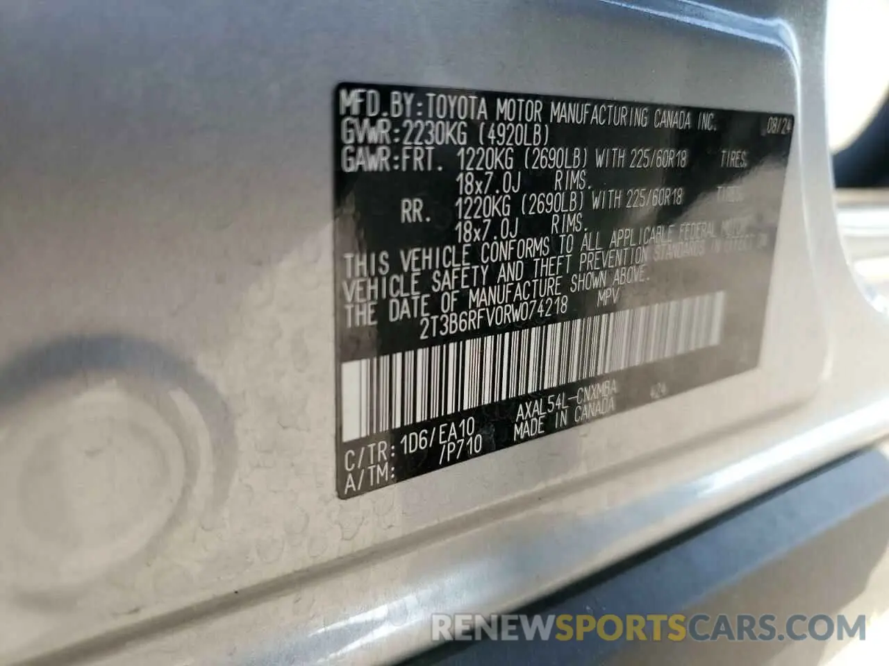 14 fotografías del automóvil dañado 2T3B6RFV0RW074218 TOYOTA RAV4 2024
