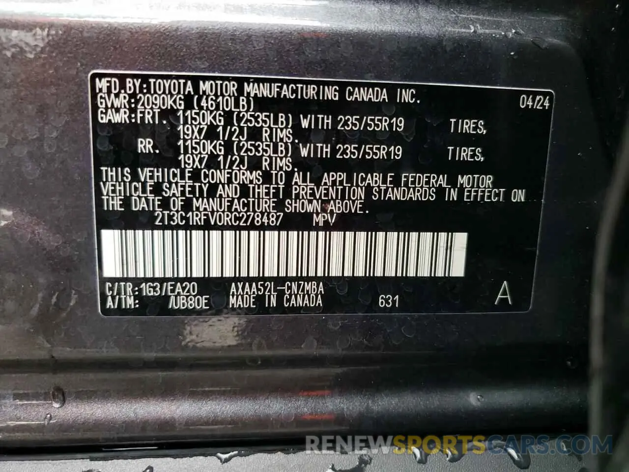 13 fotografías del automóvil dañado 2T3C1RFV0RC278487 TOYOTA RAV4 2024