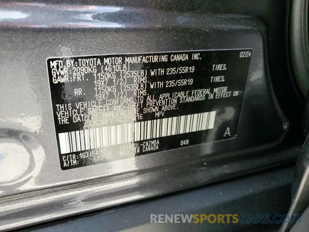 14 fotografías del automóvil dañado 2T3C1RFV2RC271816 TOYOTA RAV4 2024