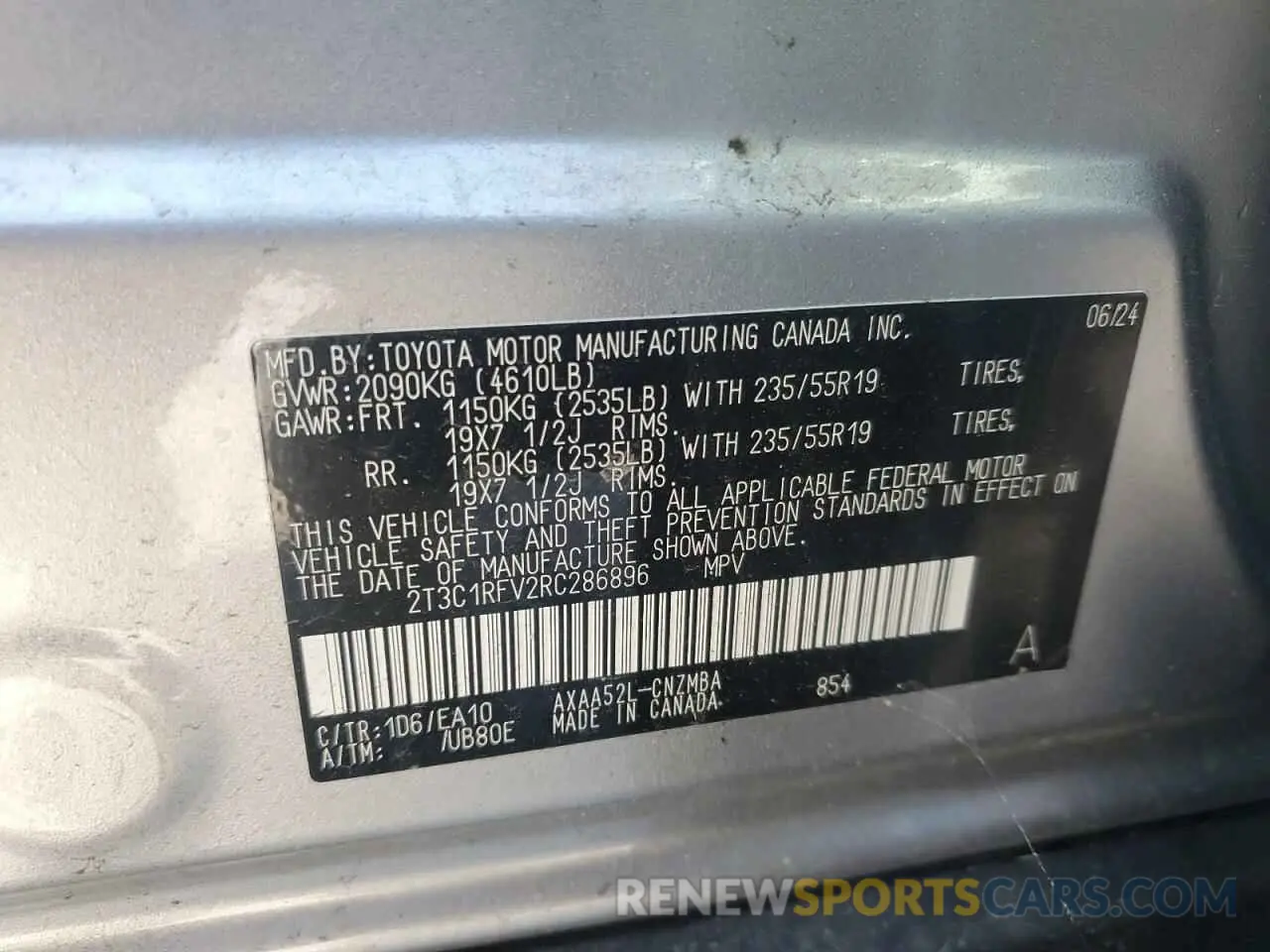 14 fotografías del automóvil dañado 2T3C1RFV2RC286896 TOYOTA RAV4 2024