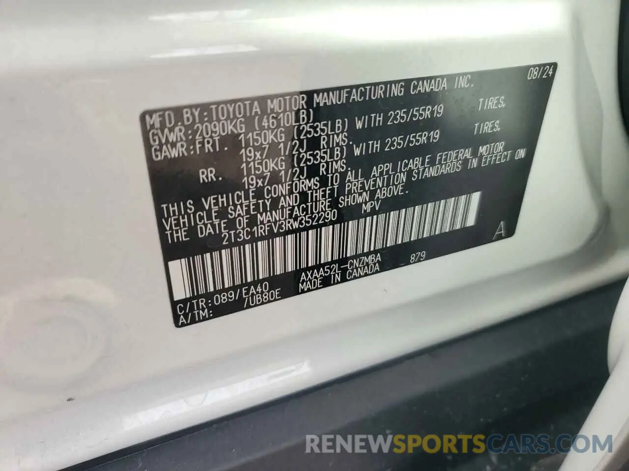 13 fotografías del automóvil dañado 2T3C1RFV3RW352290 TOYOTA RAV4 2024