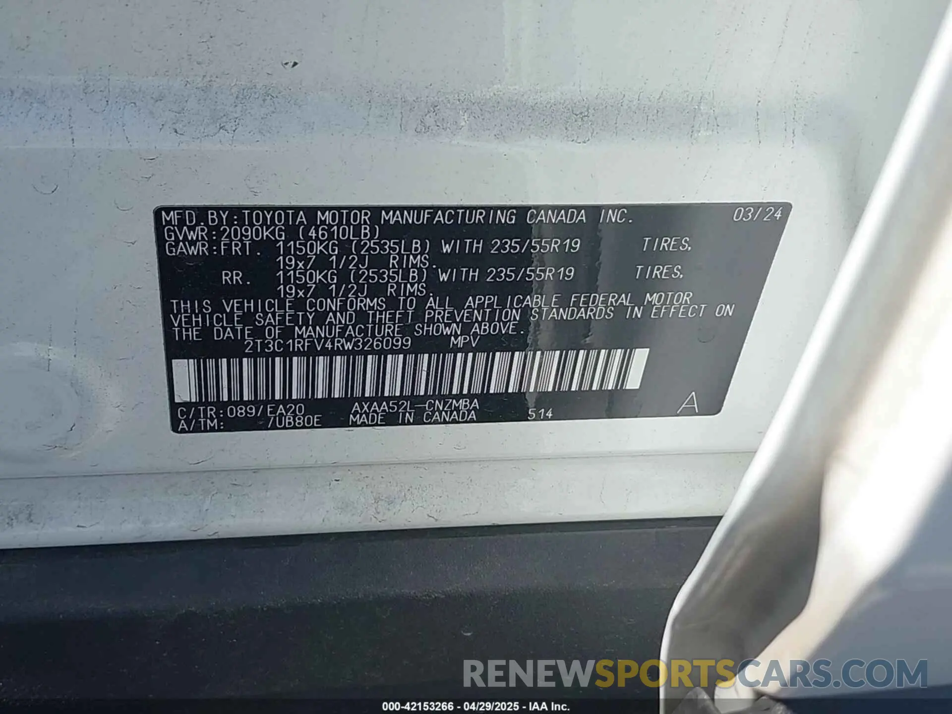 9 fotografías del automóvil dañado 2T3C1RFV4RW326099 TOYOTA RAV4 2024
