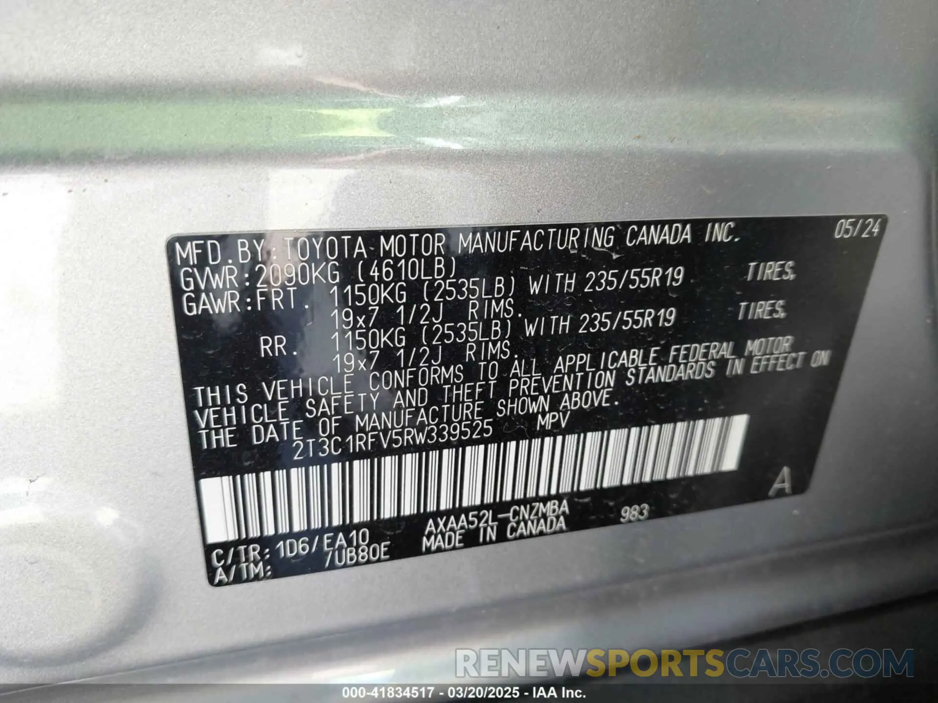 9 fotografías del automóvil dañado 2T3C1RFV5RW339525 TOYOTA RAV4 2024