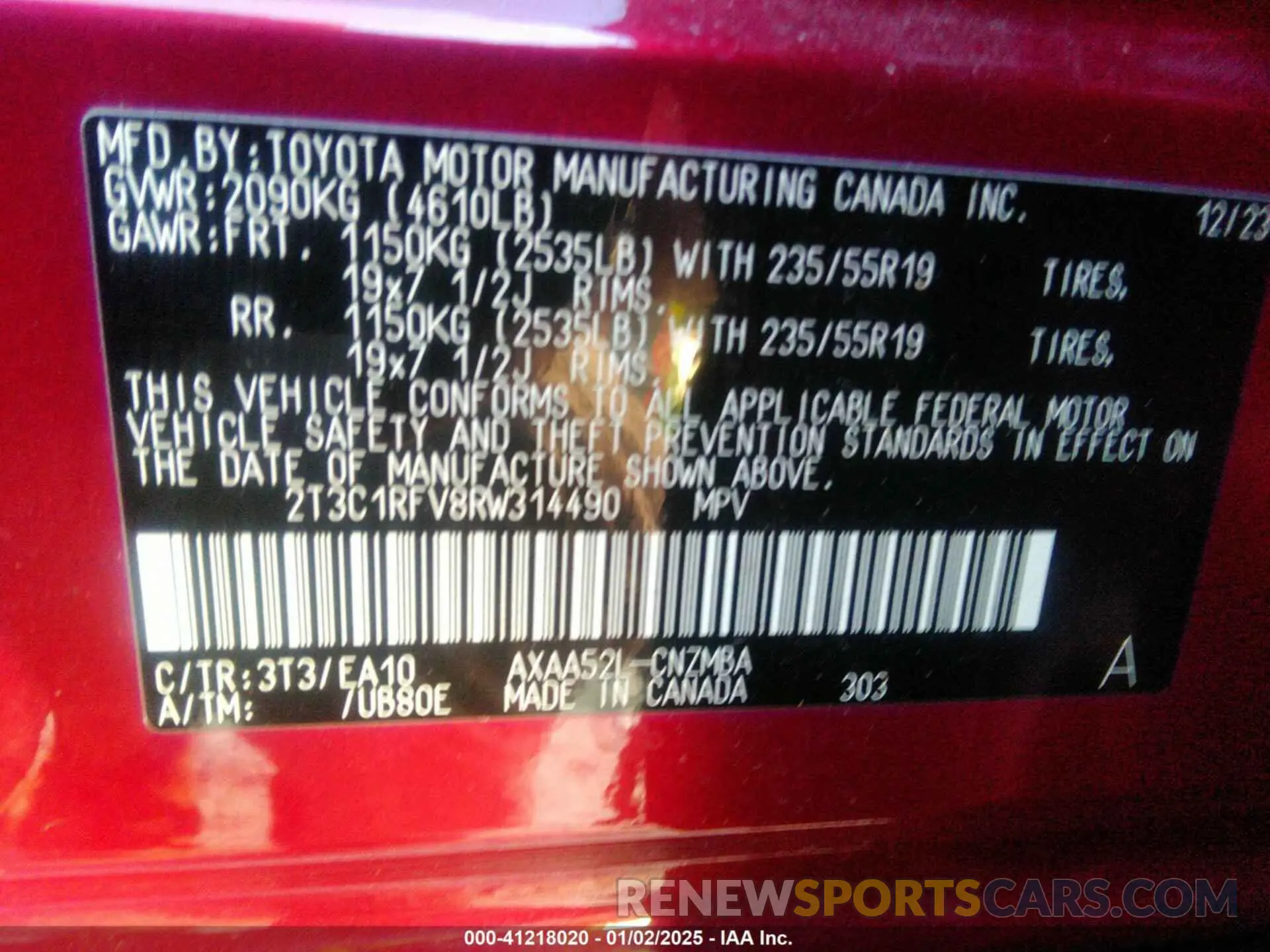9 fotografías del automóvil dañado 2T3C1RFV8RW314490 TOYOTA RAV4 2024