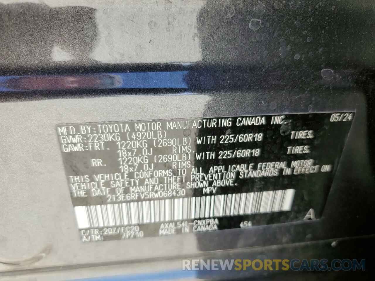 16 fotografías del automóvil dañado 2T3E6RFV5RW068430 TOYOTA RAV4 2024