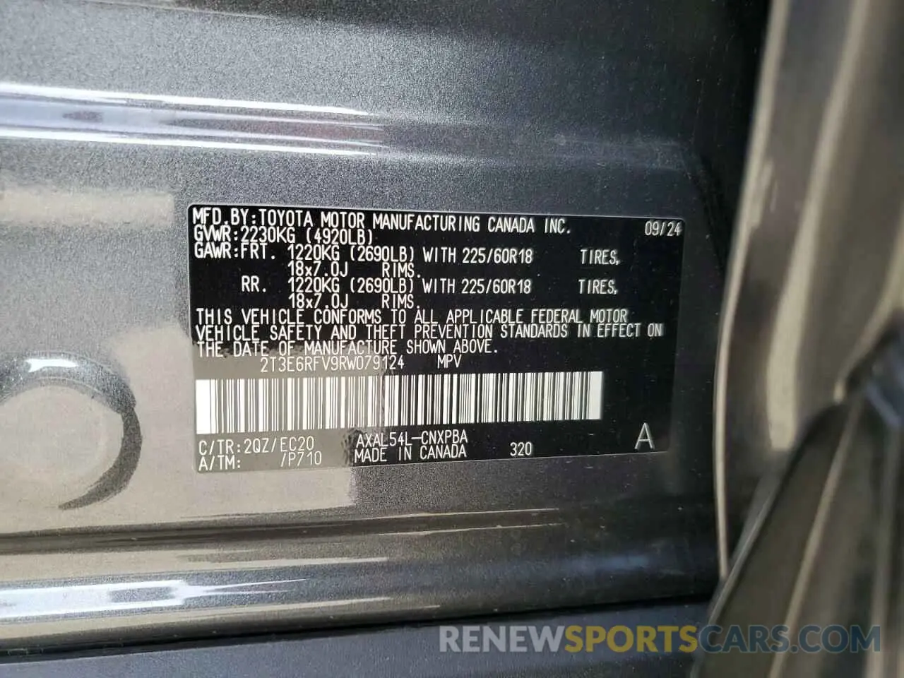 14 fotografías del automóvil dañado 2T3E6RFV9RW079124 TOYOTA RAV4 2024