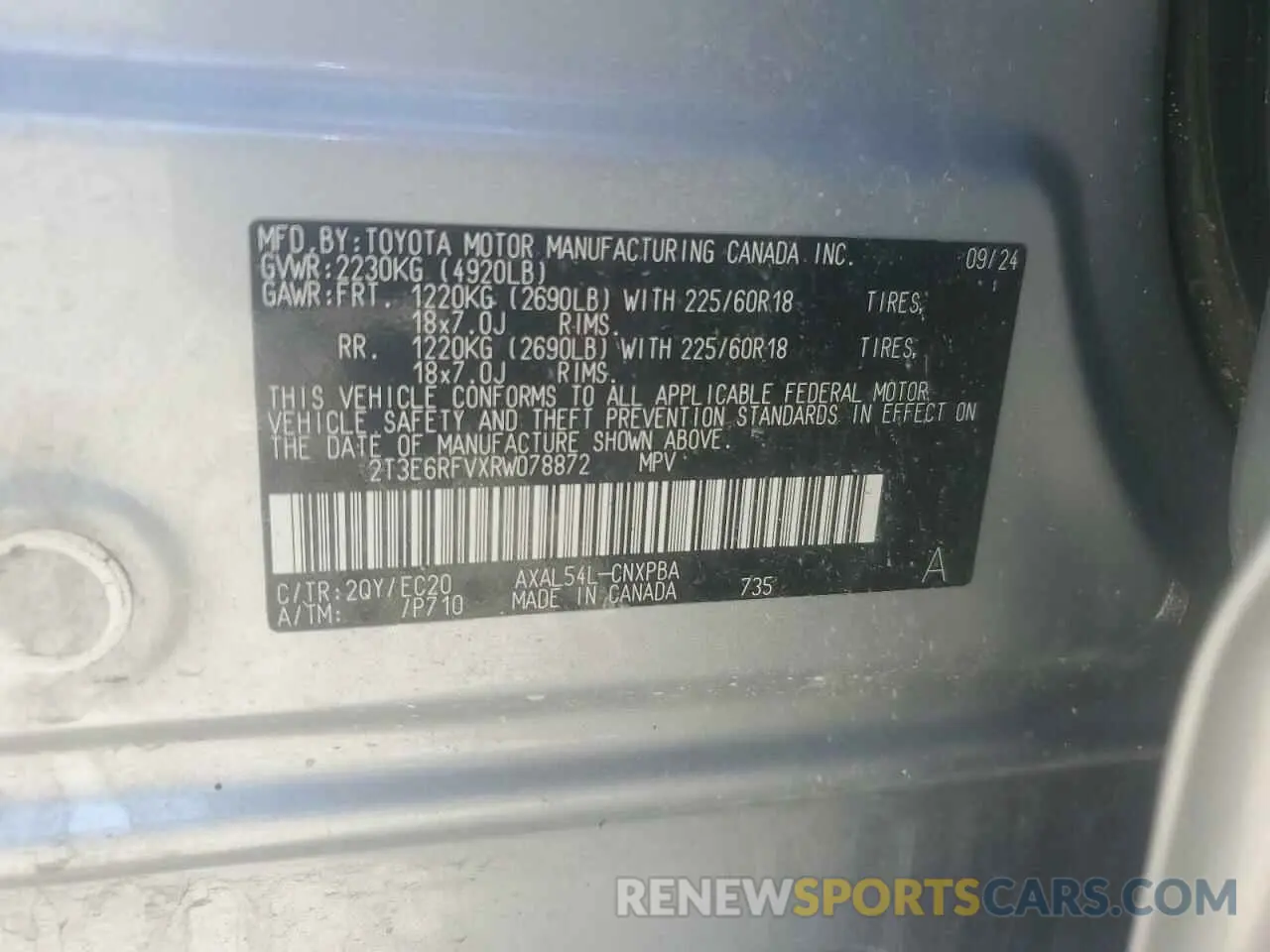 14 fotografías del automóvil dañado 2T3E6RFVXRW078872 TOYOTA RAV4 2024
