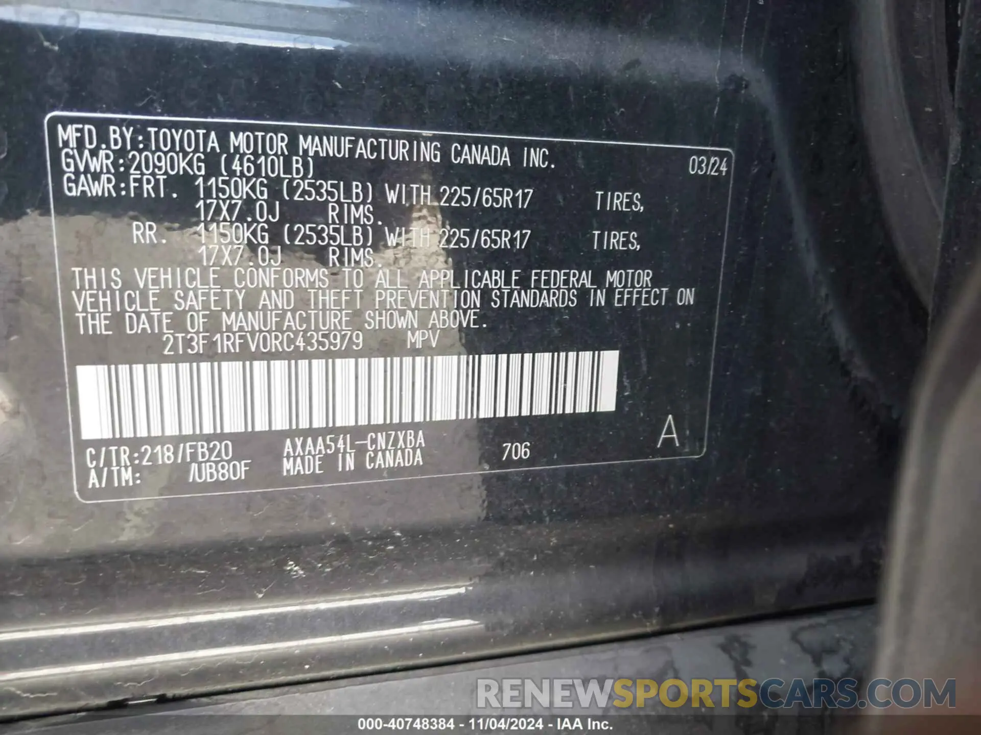 9 fotografías del automóvil dañado 2T3F1RFV0RC435979 TOYOTA RAV4 2024