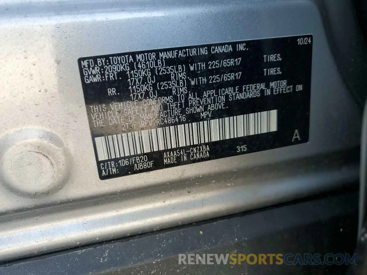 13 fotografías del automóvil dañado 2T3F1RFV2RC486416 TOYOTA RAV4 2024