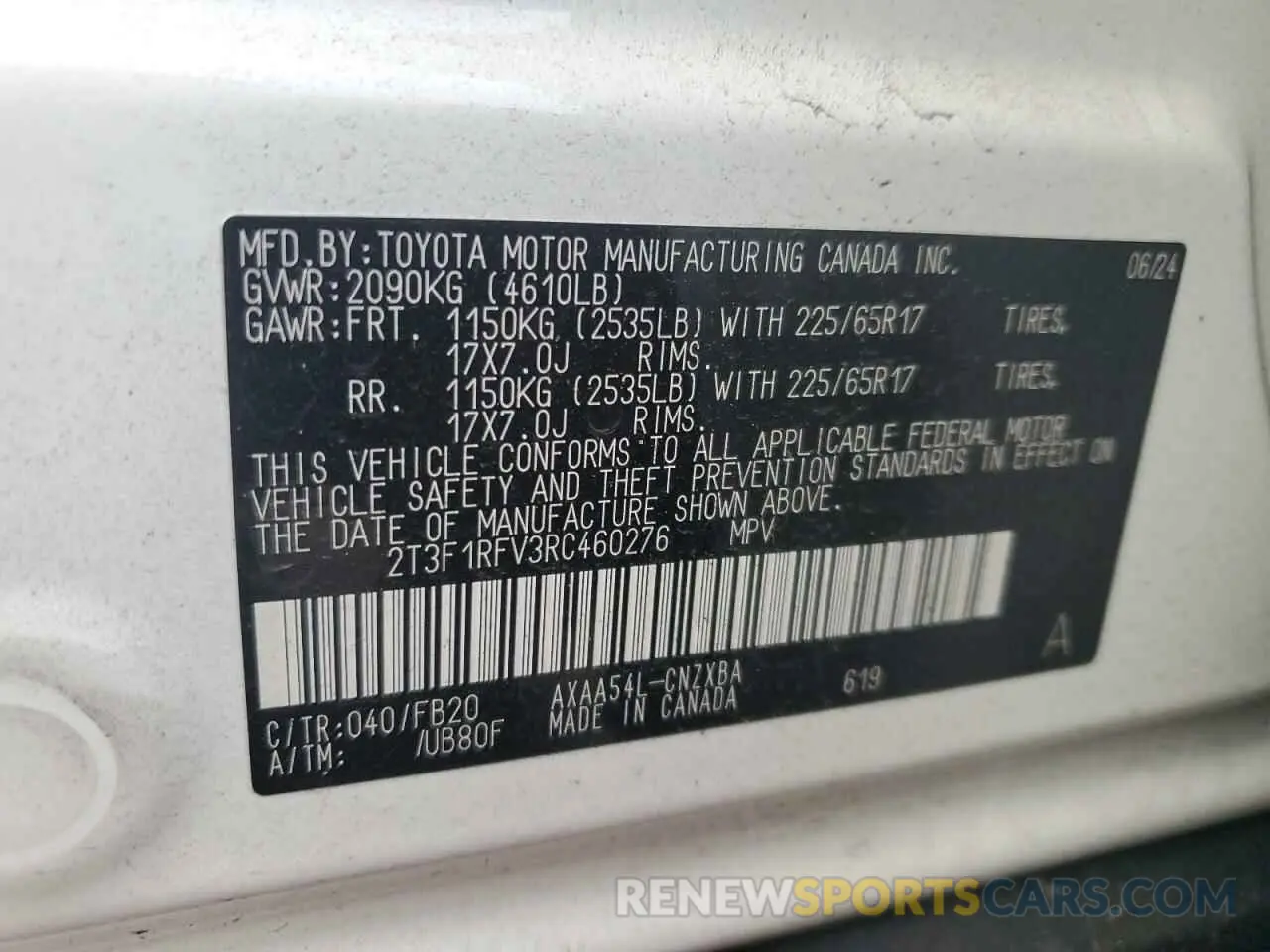 13 fotografías del automóvil dañado 2T3F1RFV3RC460276 TOYOTA RAV4 2024