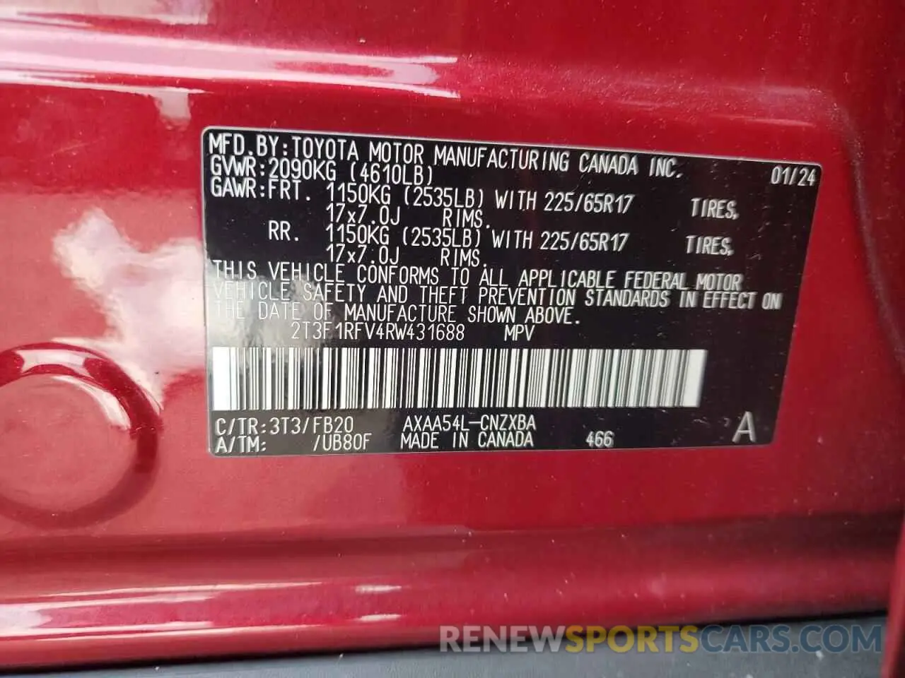 14 fotografías del automóvil dañado 2T3F1RFV4RW431688 TOYOTA RAV4 2024