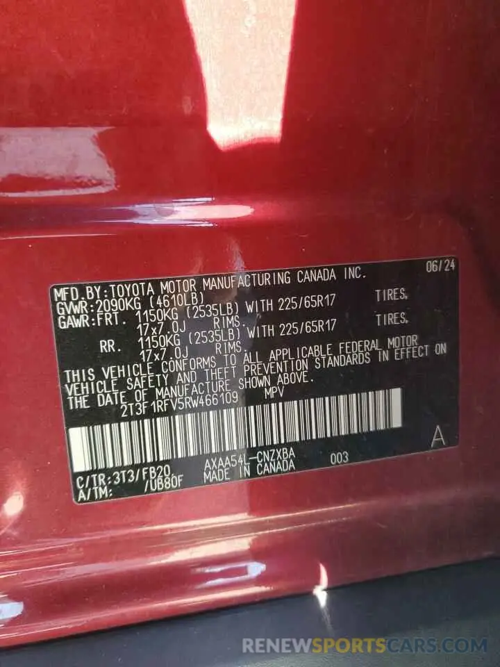 14 fotografías del automóvil dañado 2T3F1RFV5RW466109 TOYOTA RAV4 2024