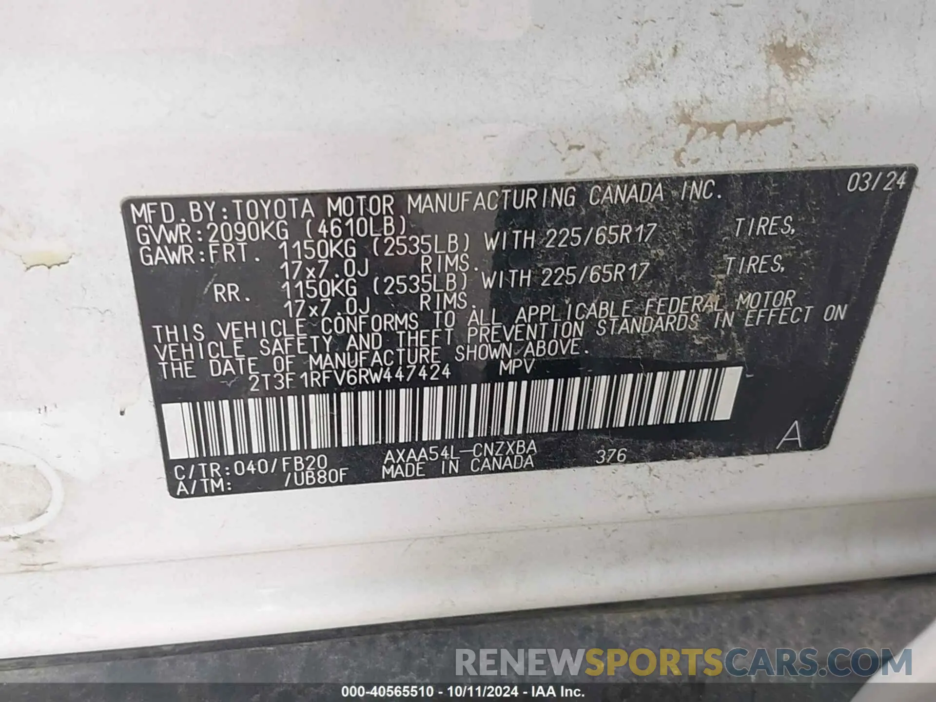 9 fotografías del automóvil dañado 2T3F1RFV6RW447424 TOYOTA RAV4 2024