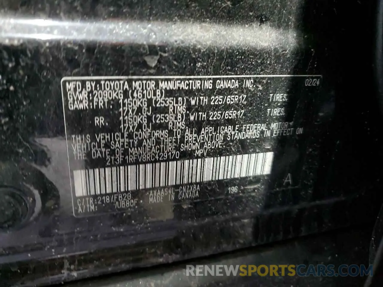 15 fotografías del automóvil dañado 2T3F1RFV8RC429170 TOYOTA RAV4 2024