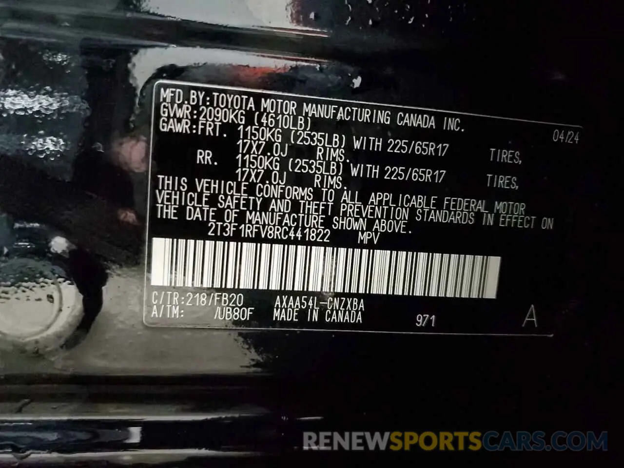 14 fotografías del automóvil dañado 2T3F1RFV8RC441822 TOYOTA RAV4 2024