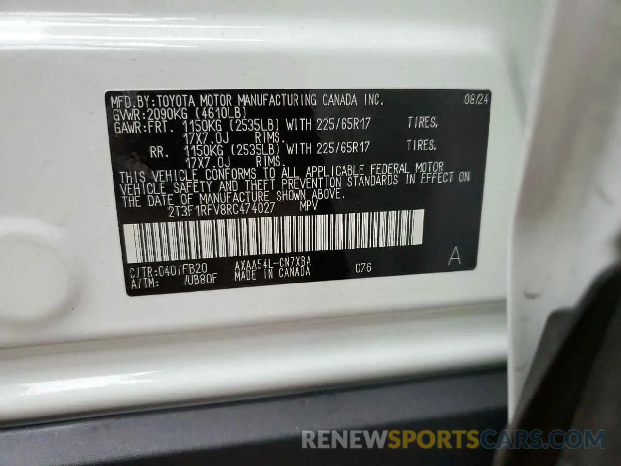 15 fotografías del automóvil dañado 2T3F1RFV8RC474027 TOYOTA RAV4 2024