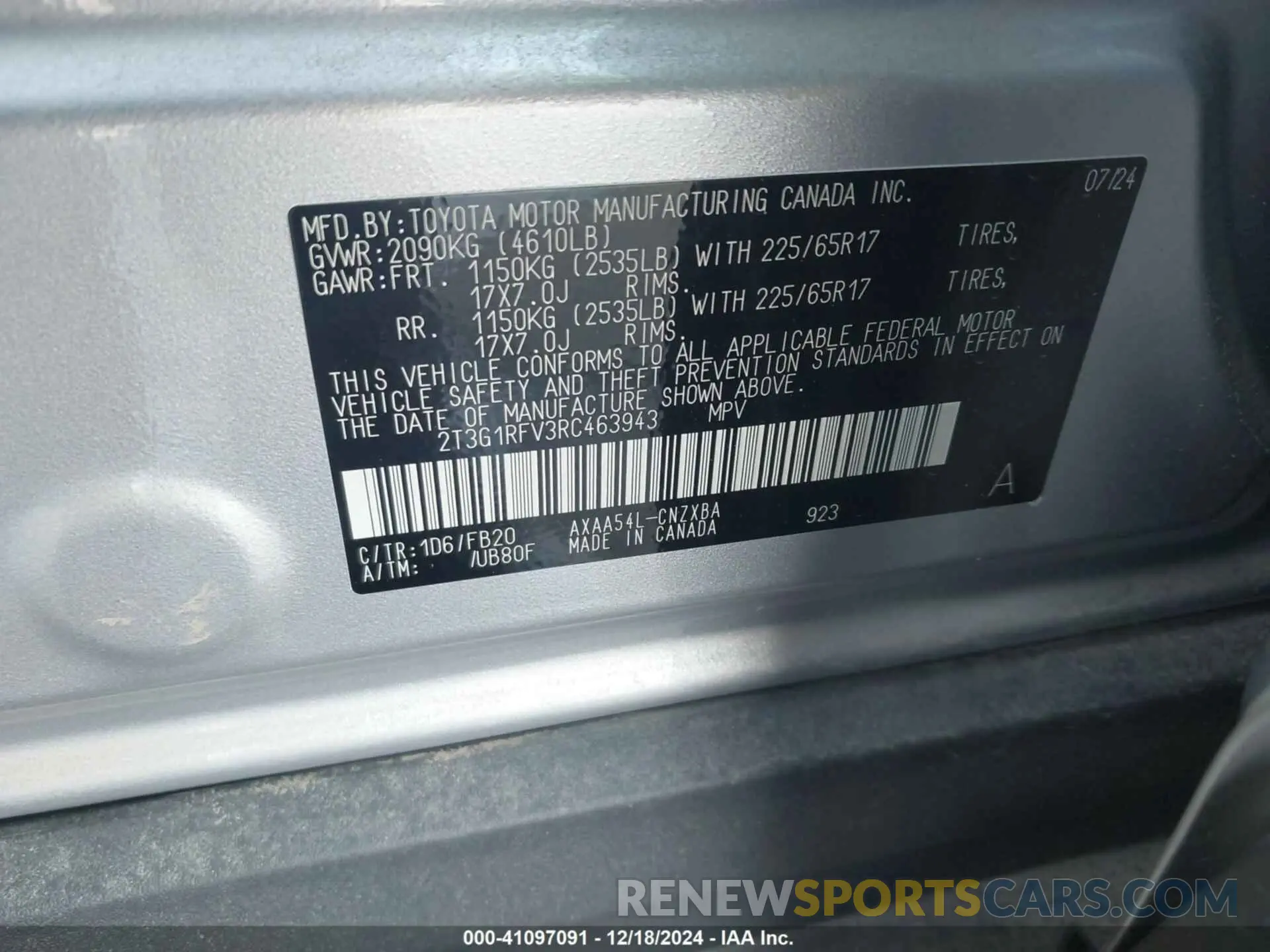 9 fotografías del automóvil dañado 2T3G1RFV3RC463943 TOYOTA RAV4 2024