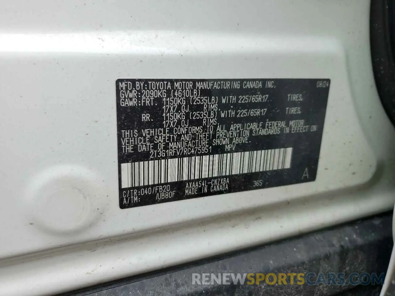 16 fotografías del automóvil dañado 2T3G1RFV7RC475951 TOYOTA RAV4 2024