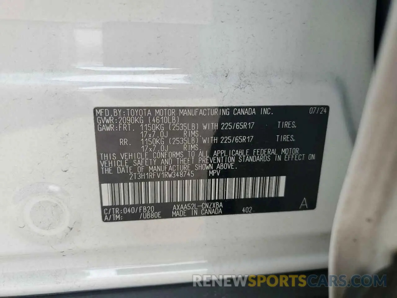 13 fotografías del automóvil dañado 2T3H1RFV1RW348745 TOYOTA RAV4 2024