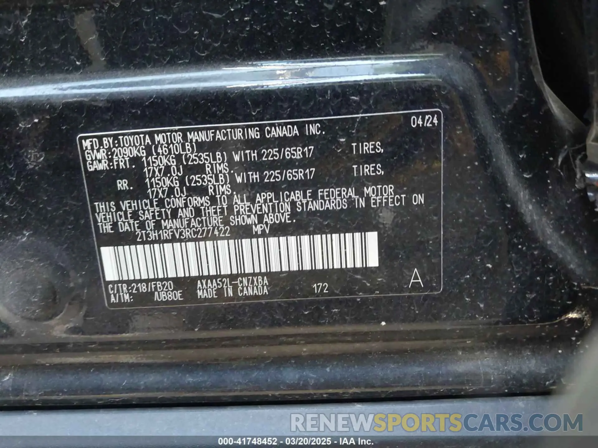 9 fotografías del automóvil dañado 2T3H1RFV3RC277422 TOYOTA RAV4 2024